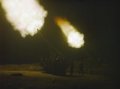 A battery of 3.7 inch anti-aircraft guns firing at night.

TR 478
Part of
MINISTRY OF INFORMATION SECOND WORLD WAR COLOUR TRANSPARENCY COLLECTION

Malindine E G (Lt)
Tanner (Lt)
War Office official photographer
